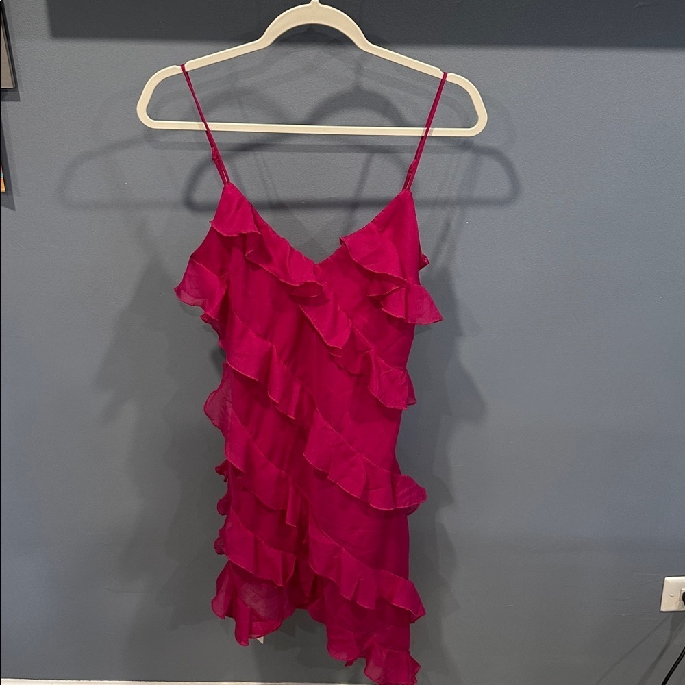 NWT Abercrombie All-Over Ruffle Mini Dress, pink Size Medium - Picture 2 of 8
